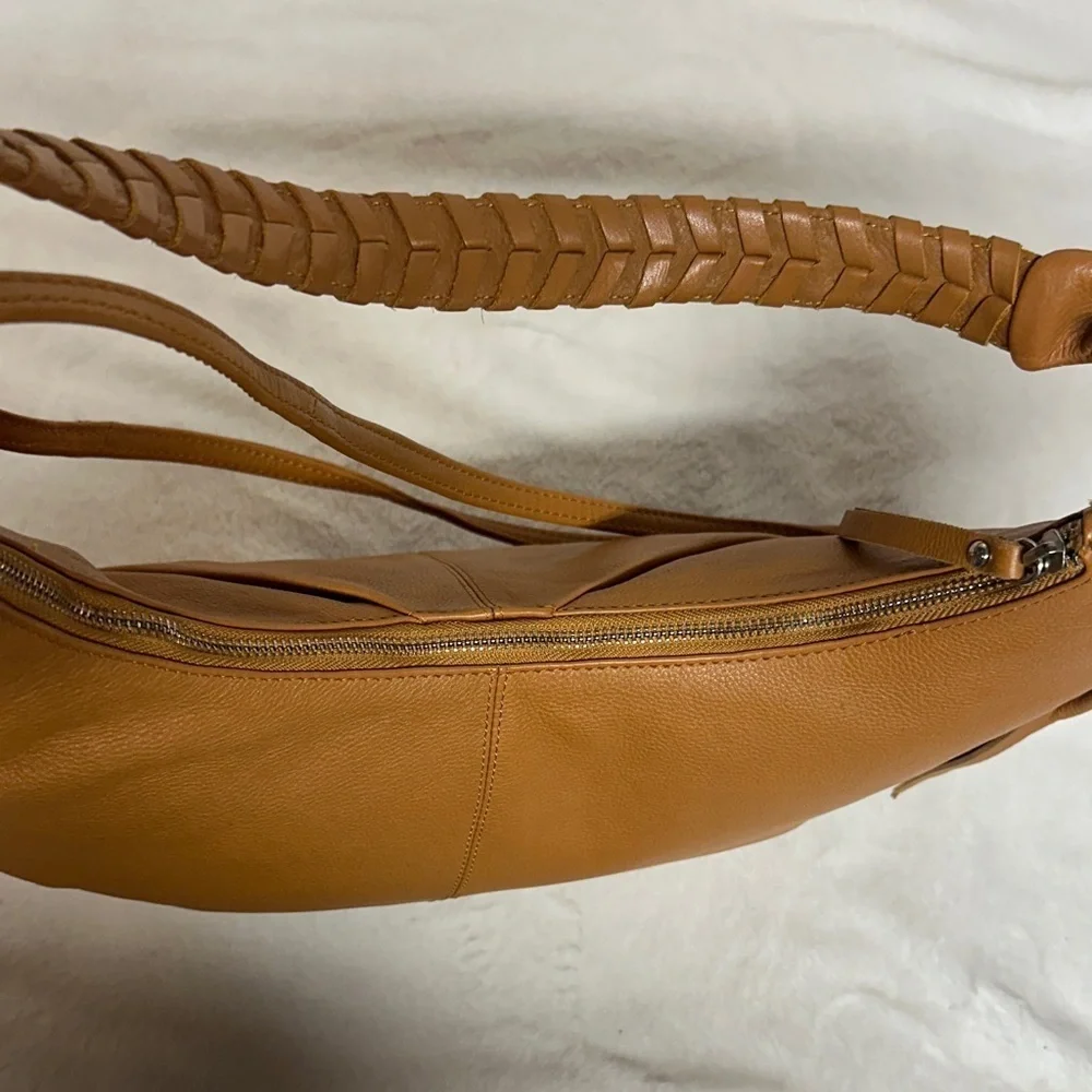 Soft Italian Half Moon Hobo with Whipstitch Handle